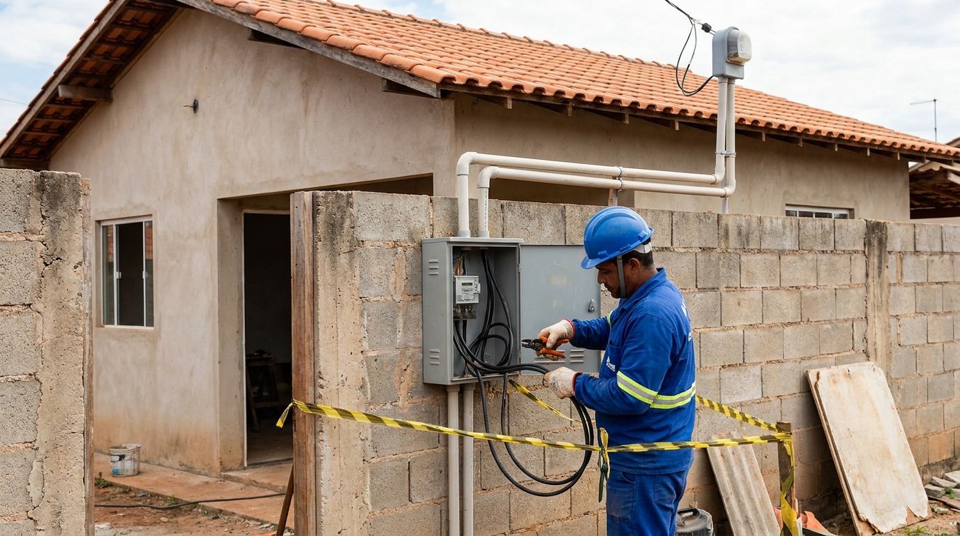 Eletricista instalando padrao de energia em Campina Grande‑PB
