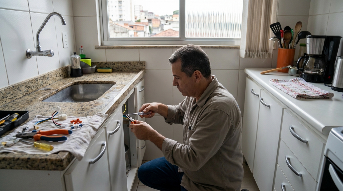 Eletricista instalando torneira eletrica em Campina Grande‑PB